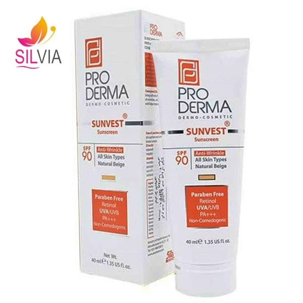 کرم ضد آفتاب و ضد چروک رنگی بژ طبیعی SPF90 پرودرما 40 میل