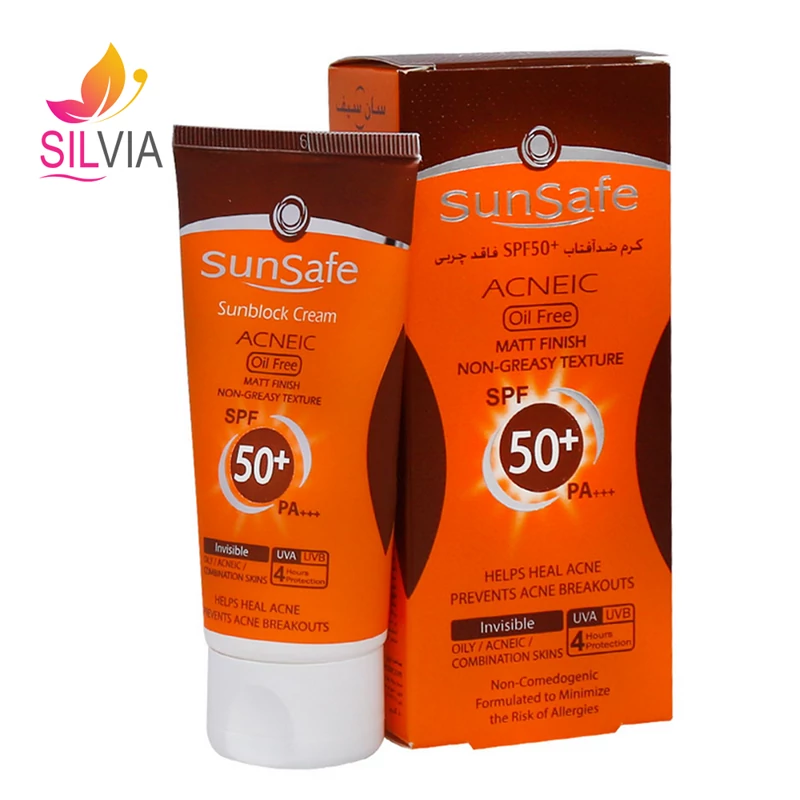 کرم ضد آفتاب فاقد چربی پوست چرب و آکنه‌ای بی رنگ SPF50 سان سیف 50 میل