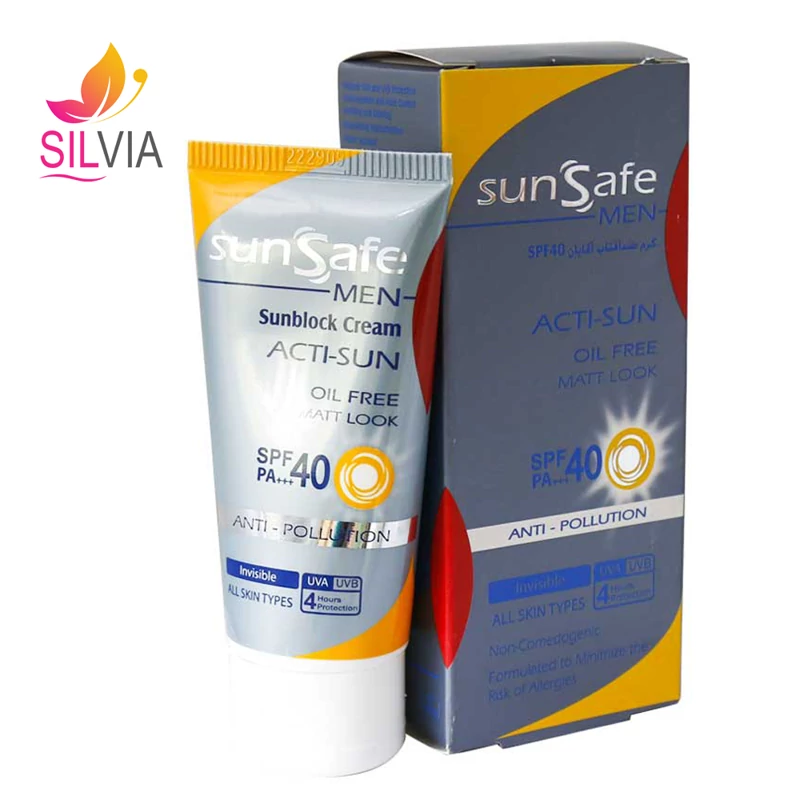 کرم ضد آفتاب فاقد چربی آقایان بی رنگ SPF40 سان سیف 50 میل