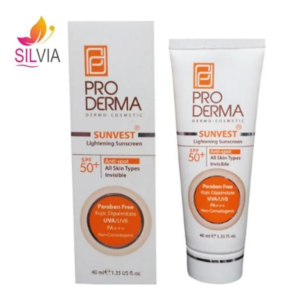 کرم ضد آفتاب و روشن کننده لک پوست بی رنگ SPF50 پرودرما 40 میل
