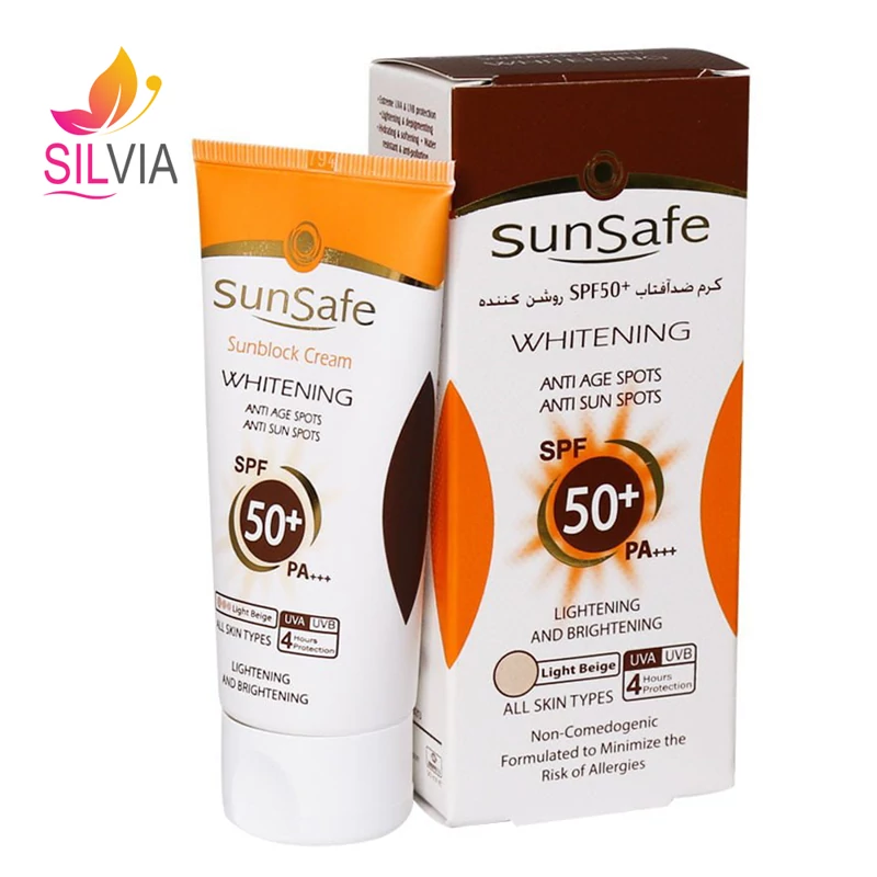 کرم ضد آفتاب روشن کننده انواع پوست بژ روشن SPF50 سان سیف 50 میل