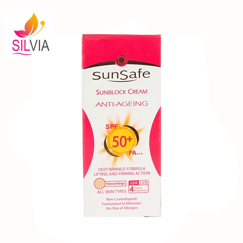 کرم ضد آفتاب ضد چروک انواع پوست بژ طبیعی SPF50 سان سیف 50 میل
