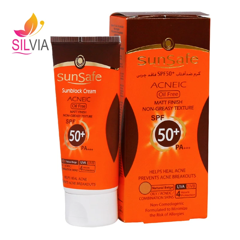 کرم ضد آفتاب فاقد چربی پوست چرب و آکنه‌ای بژ طبیعی SPF50 سان سیف 50 میل