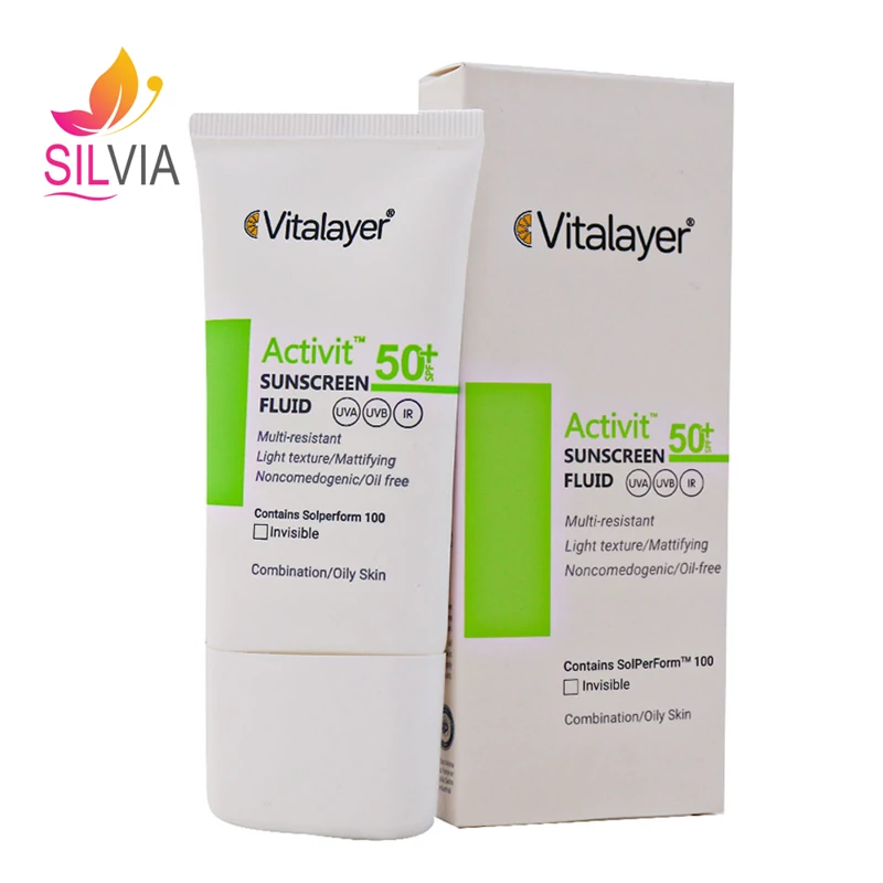 فلوئید ضد آفتاب پوست چرب اکتی ویت بی رنگ SPF50 ویتالیر 50 میل