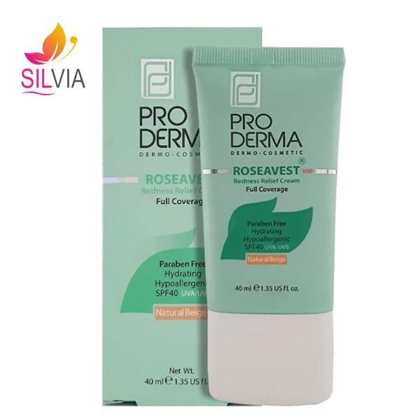سی سی کرم پوشاننده و مرطوب کننده صورت رنگی پوست های معمولی و حساس SPF40 پرودرما (بژ طبیعی) 40 میل