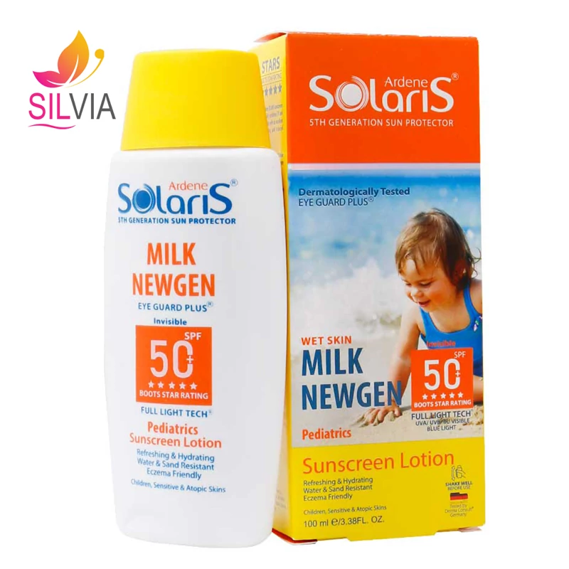 لوسیون ضد آفتاب کودکان و پوست حساس بی رنگ SPF50 سولاریس آردن 100 میل
