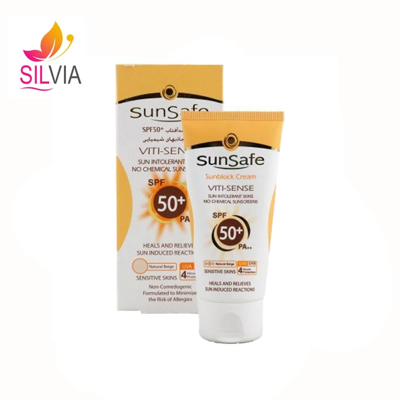کرم ضد آفتاب فاقد جاذب های شیمیایی بژ طبیعی SPF50 سان سیف 50 میل