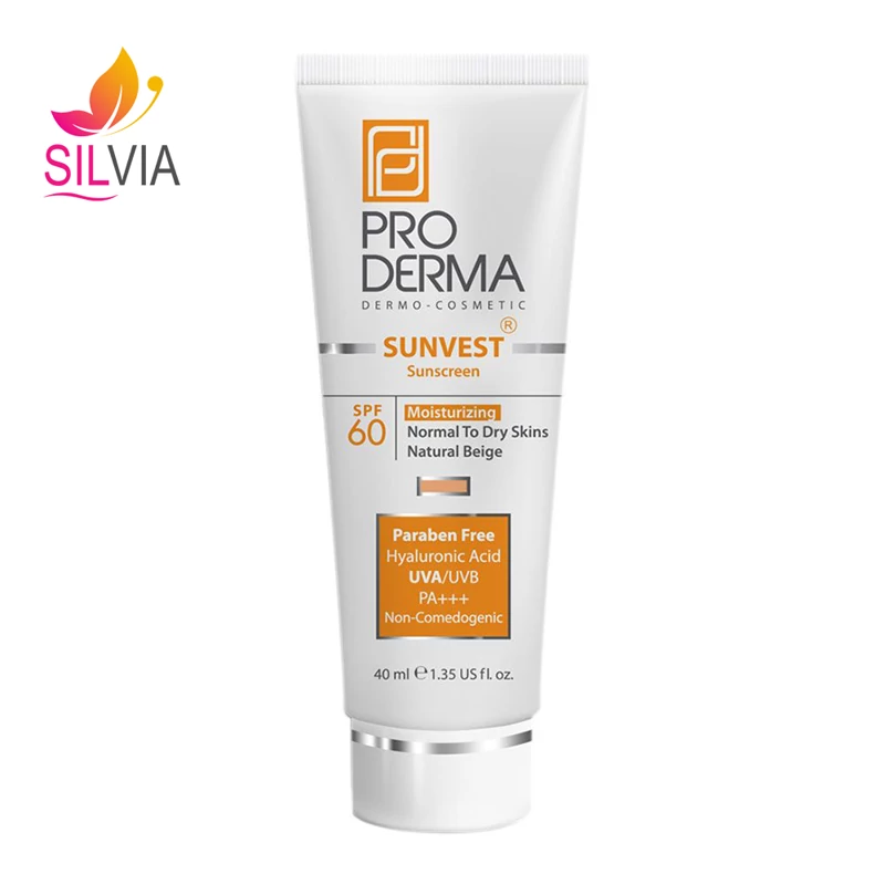کرم ضد آفتاب و مرطوب کننده بژ طبیعی SPF60 پرودرما 40 میل