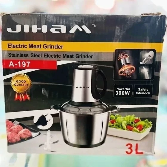 خردکن 3 لیتری جیهام استیل 3 سرعته دسته بغل توان 300 وات