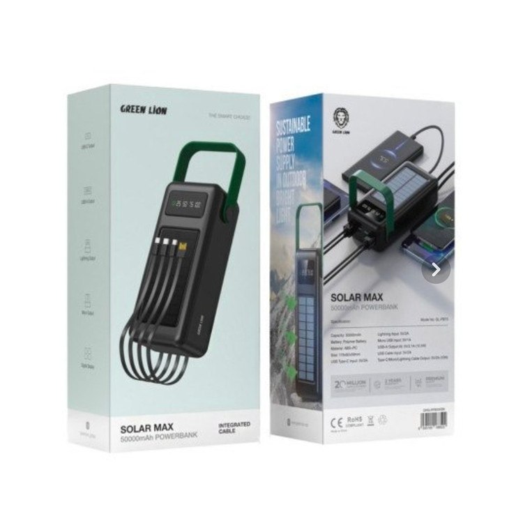 پاوربانک خورشیدی اورجینال 50000 میلی آمپر برند GREEN LION مدل SOLAR MAX کد003750