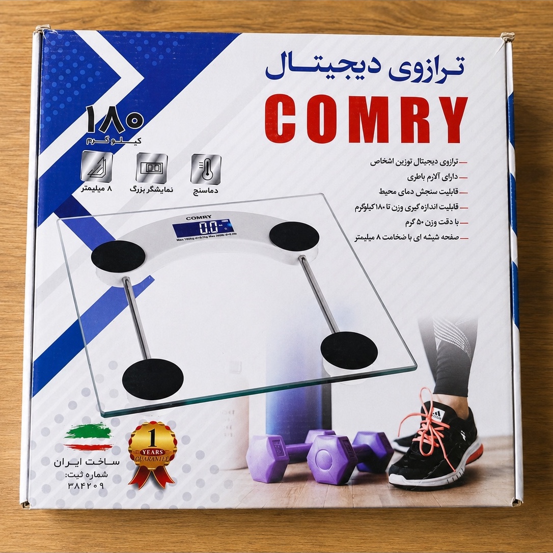 ترازوی دیجیتال COMRY مدل 180 کیلویی نمایشگر LCD بزرگ + دماسنج