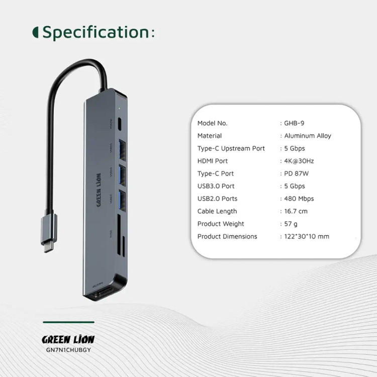 هاب 7 در 1 گرین لاین Green Lion 7-in-1 USB-C Hub