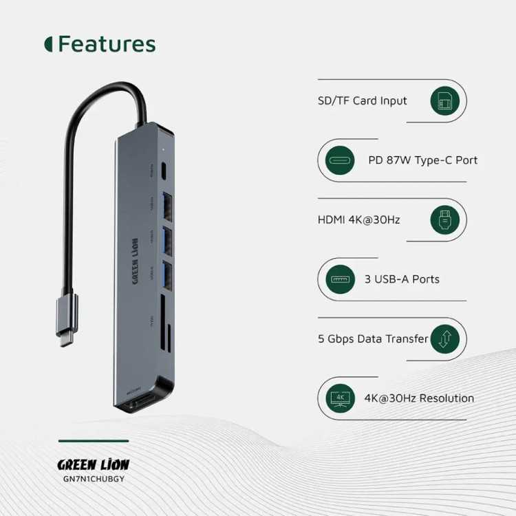 هاب 7 در 1 گرین لاین Green Lion 7-in-1 USB-C Hub