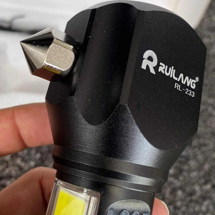 چراغ قوه پلیسی چکشدار RL-233 برد 500 متر باتری 8800mAh مگنت و شیشه شکن اضطراری