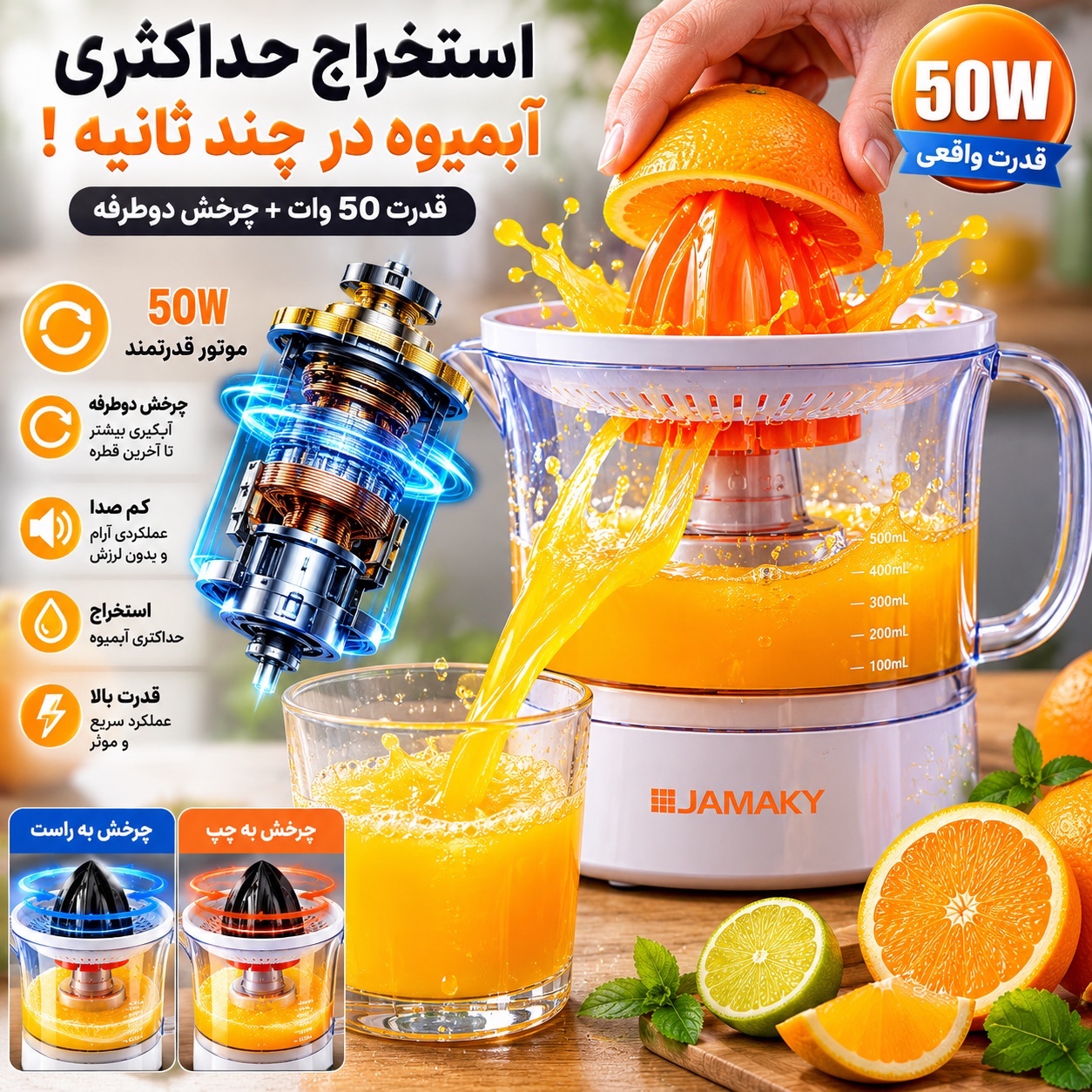 آب مرکبات گیری برقی جاماکی JAMAKY پارچ 500 میلی متری