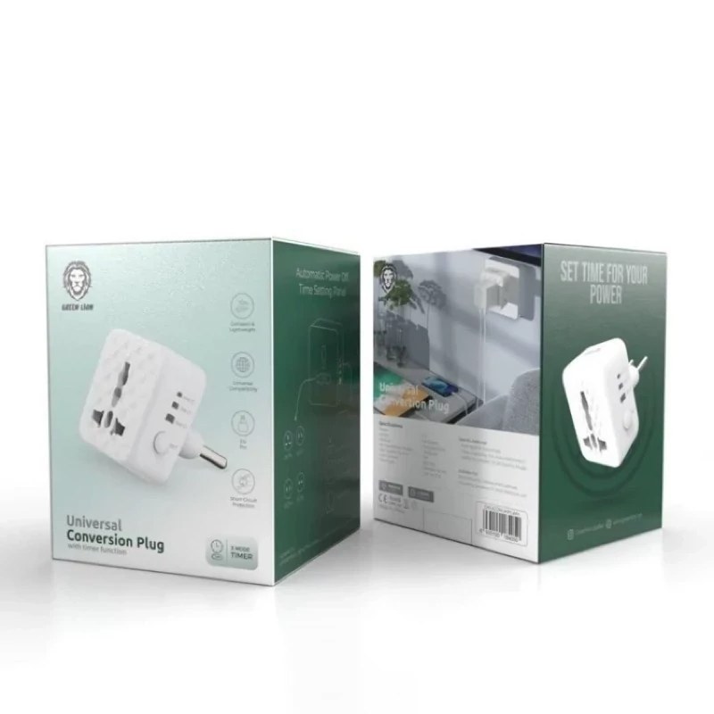 دوشاخه تبدیل محافظ تایمر دار 3 زمانه گرین لاین Green Lion