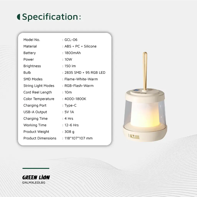 چراغ کمپینگ و ریسه شارژی 10 متری گرین لاین Lumex مدل