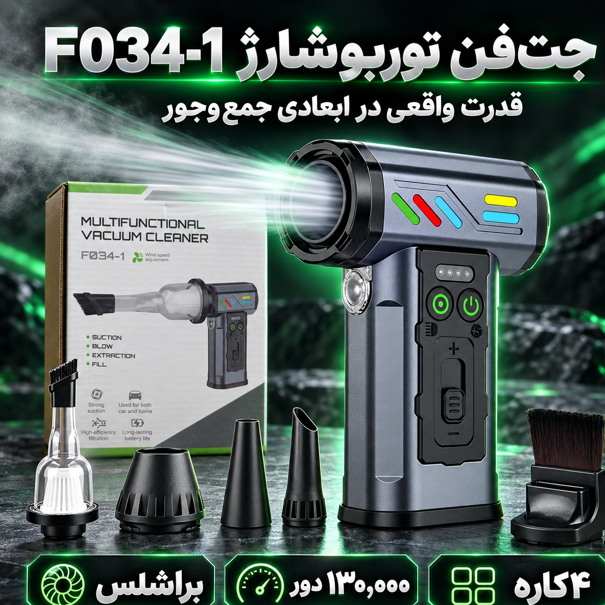 جت فن توربو شارژ دمنده و مکنده F034-1 قدرت 130هزار