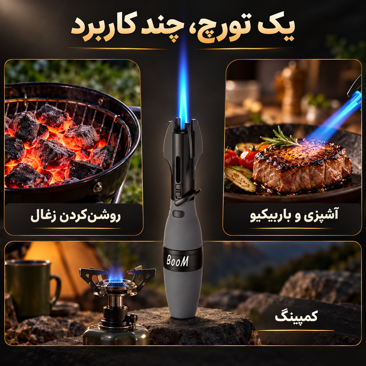فندک تورچدار موشکی مدل W008 شعله آبی قدرتمند و چرخش 360 درجه