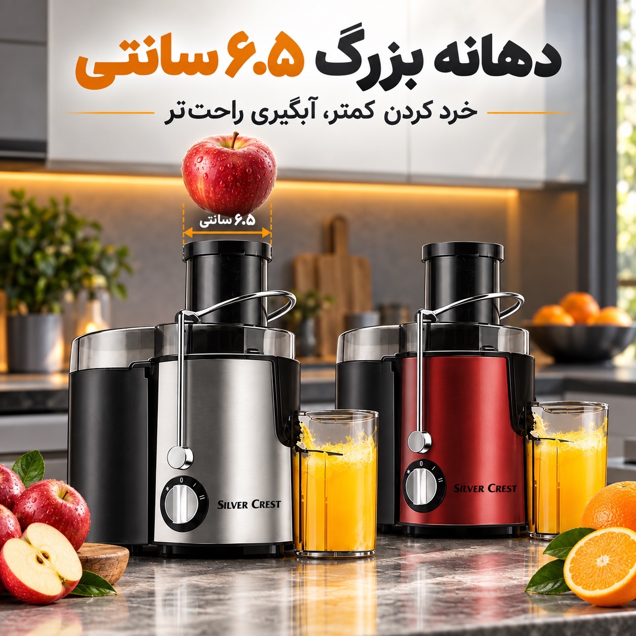 آبمیوه گیری سیلور کرست مدل YM-01 ، دهانه بزرگ 6.5 سانتی و بدنه استیل