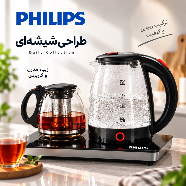 چایی ساز فیلیپس Daily Collection توان 2200 وات ظرفیت کتری 2 لیتری + قوری