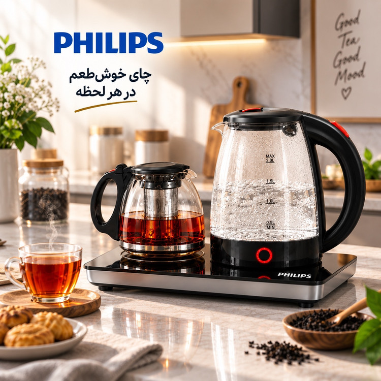 چایی ساز فیلیپس Daily Collection توان 2200 وات ظرفیت کتری 2 لیتری + قوری