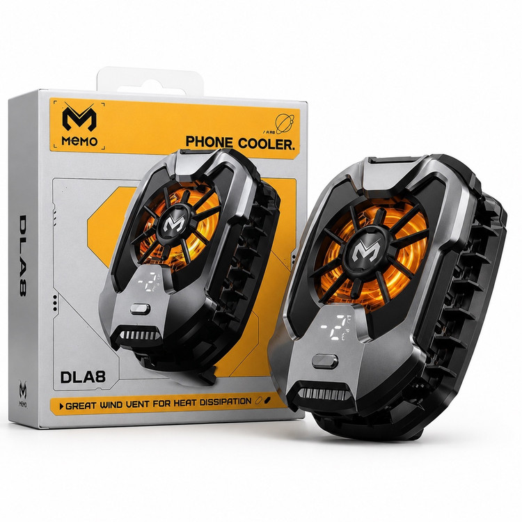 خنک کننده حرفه ای موبایل MEMO DLA8 ، فن 5500 دور + نمایشگر دما + نور RGB