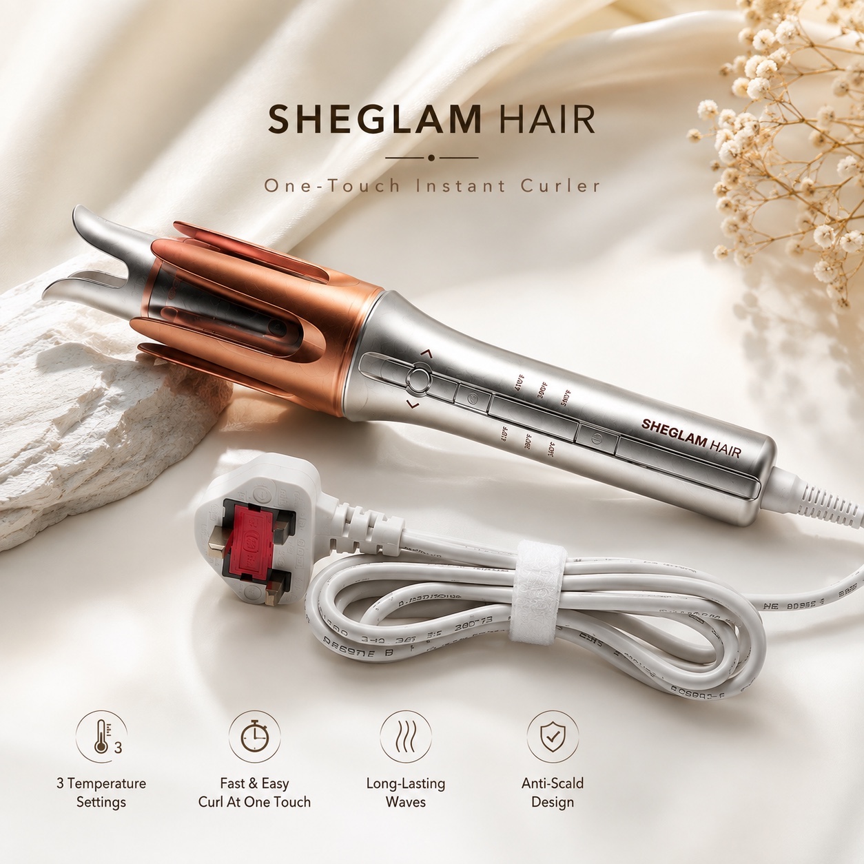 کرلی شیگلم سایز 32، فر کننده مو شیگلم SHEGLAM ، فر سریع و آسان + تنظیم دما