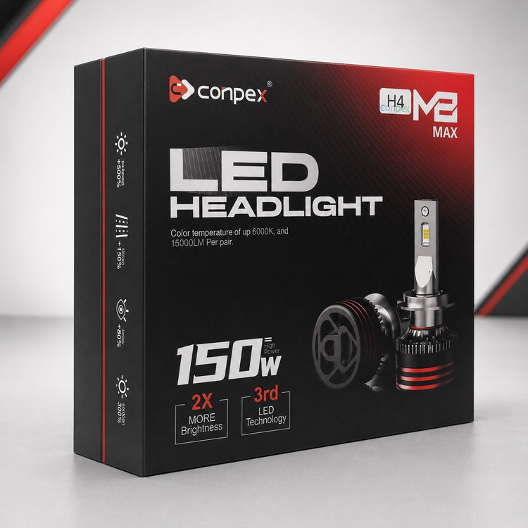 هدلایت کانپکس M8 MAX پایه H4 جفتی توان 150 وات و نور سفید یخی 6000 کلوین