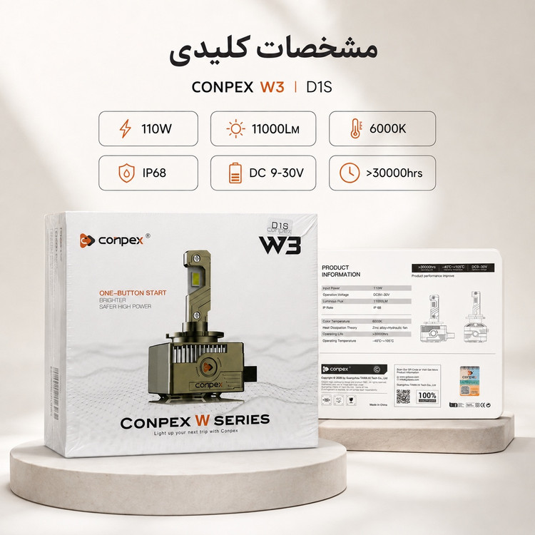 هدلایت کانپکس CONPEX W3 پایه D1S نور سفید 6000K