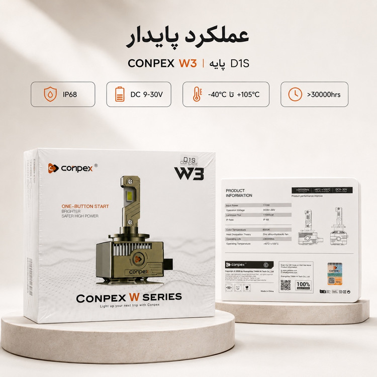 هدلایت کانپکس CONPEX W3 پایه D1S نور سفید 6000K
