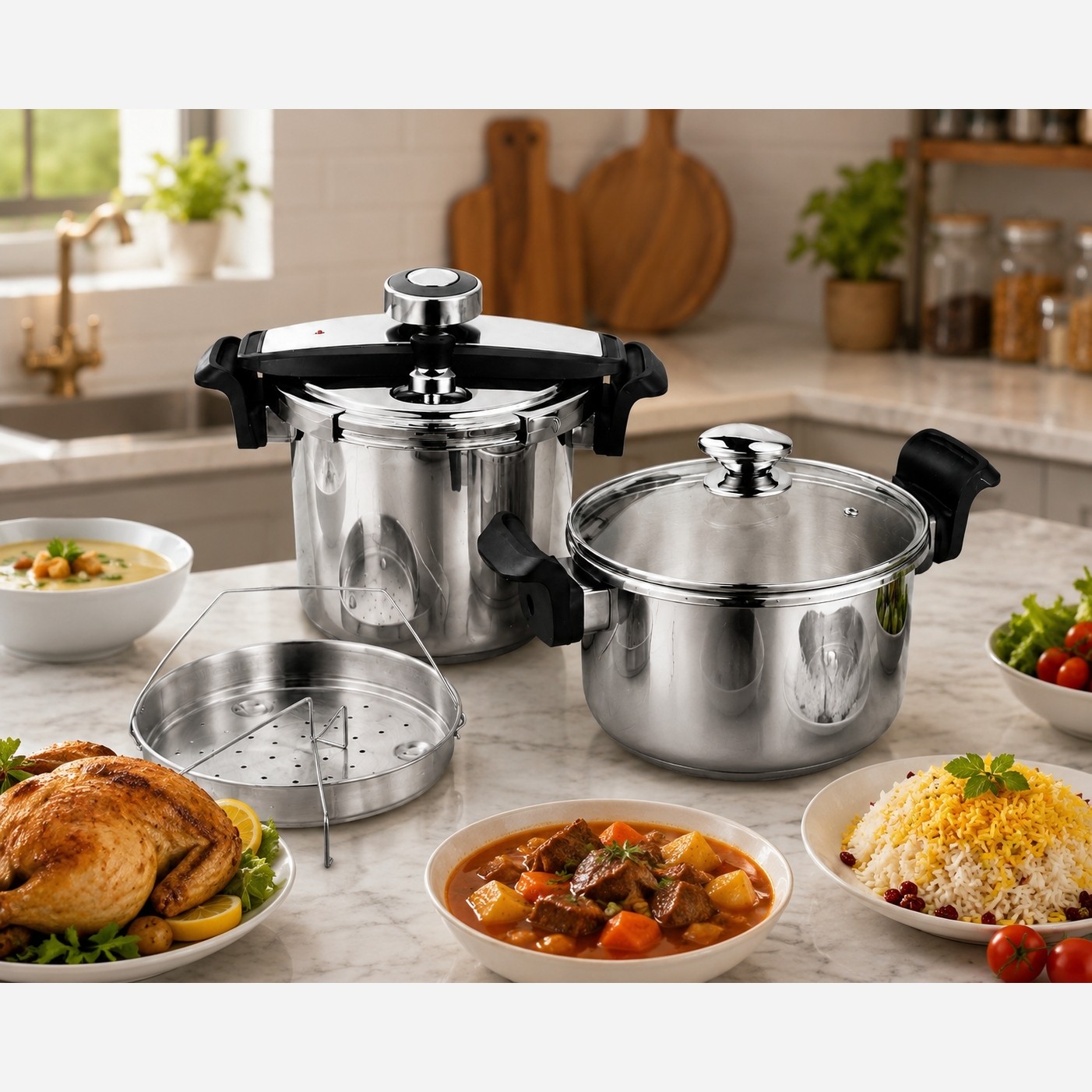 زودپز دوقلو یونیک مدل UM-1500 سرویس 5+7 لیتری استیل 18/10
