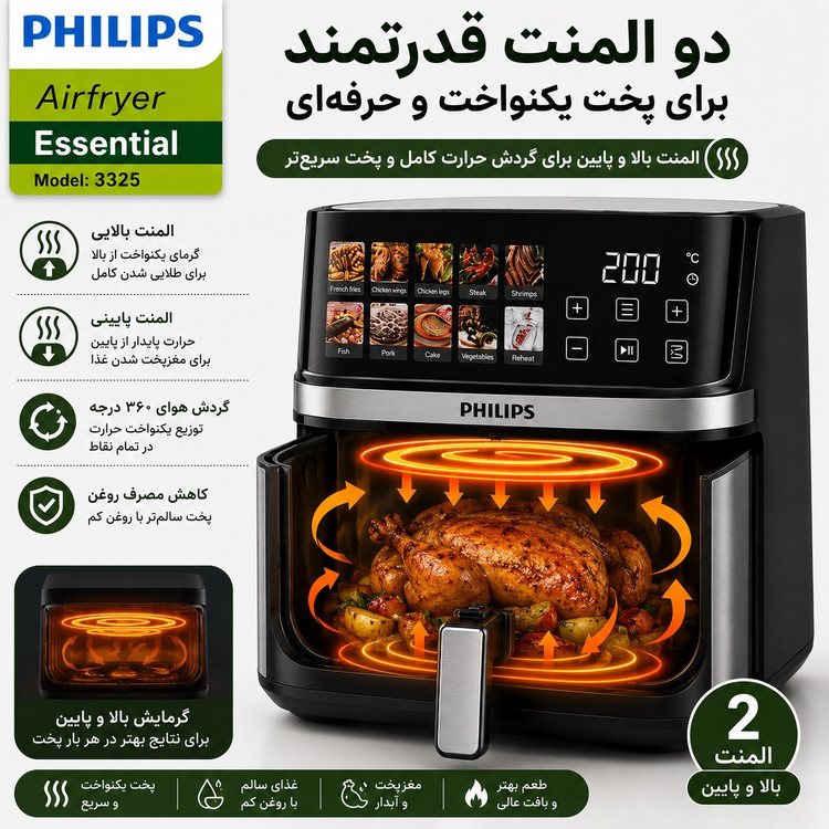 سرخکن فیلیپس دوالمنت 16 لیتری 3000 وات بدون روغن با گارانتی