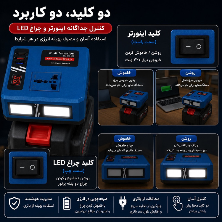 اینورتر هوشمند باتری ، برق 220 ولت همیشه همراهت