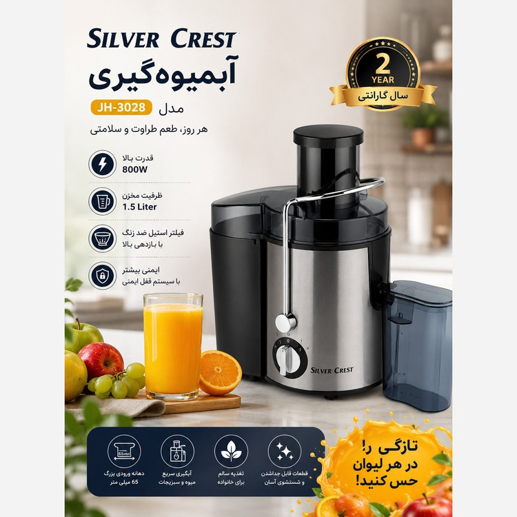 آبمیوه گیری سیلور کرست مدل JH-3028 با 2 سال گارانتی