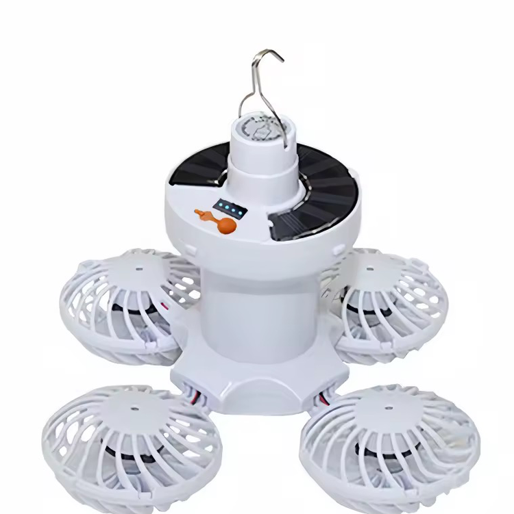 پنکه چراغ شارژی خورشیدی BF-889 LED آویزدار، شارژ USB، مناسب کمپینگ و قطعی برق