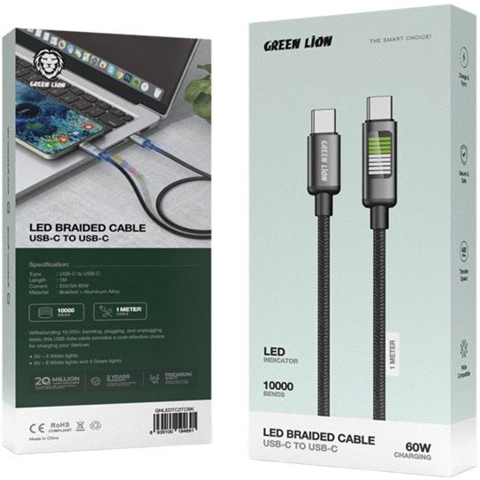 کابل شارژ سریع Green Lion 60W - سرعت، دوام و کیفیت در یک کابل