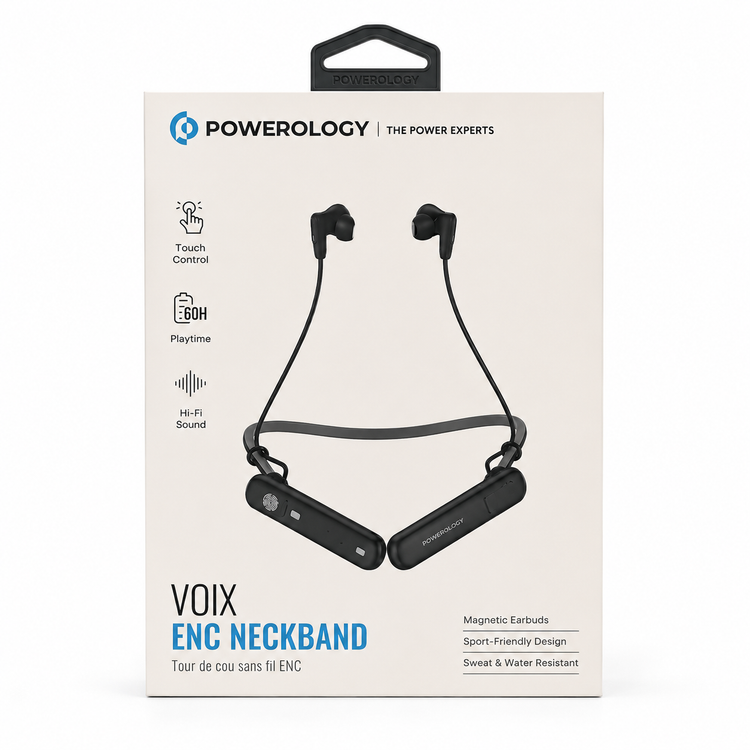 هدست گردنی Powerology VOIX ENC با 60 ساعت شارژدهی، ENC، بلوتوث 6.0