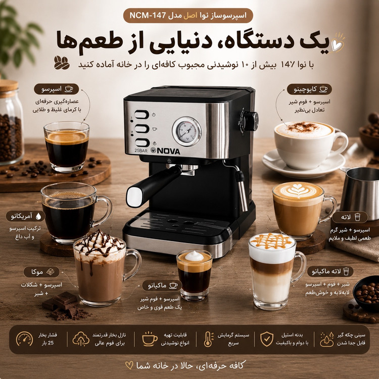 اسپرسوساز نوا اصل مدل NCM-147 با گارانتی 25 بار