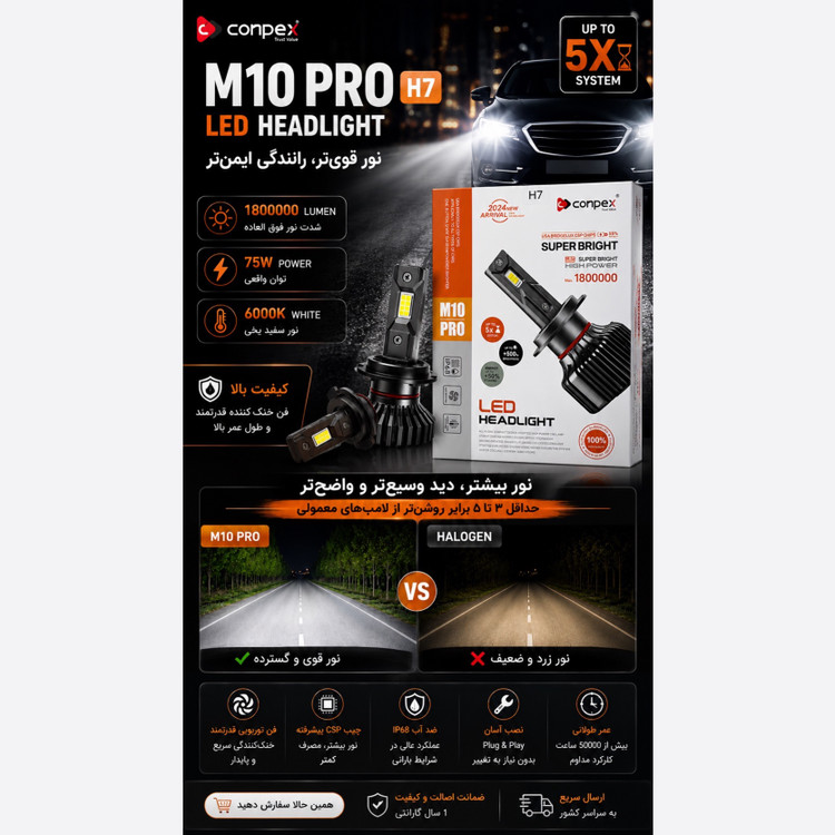 هدلایت CONPEX M10PRO پایه H7 با گارانتی