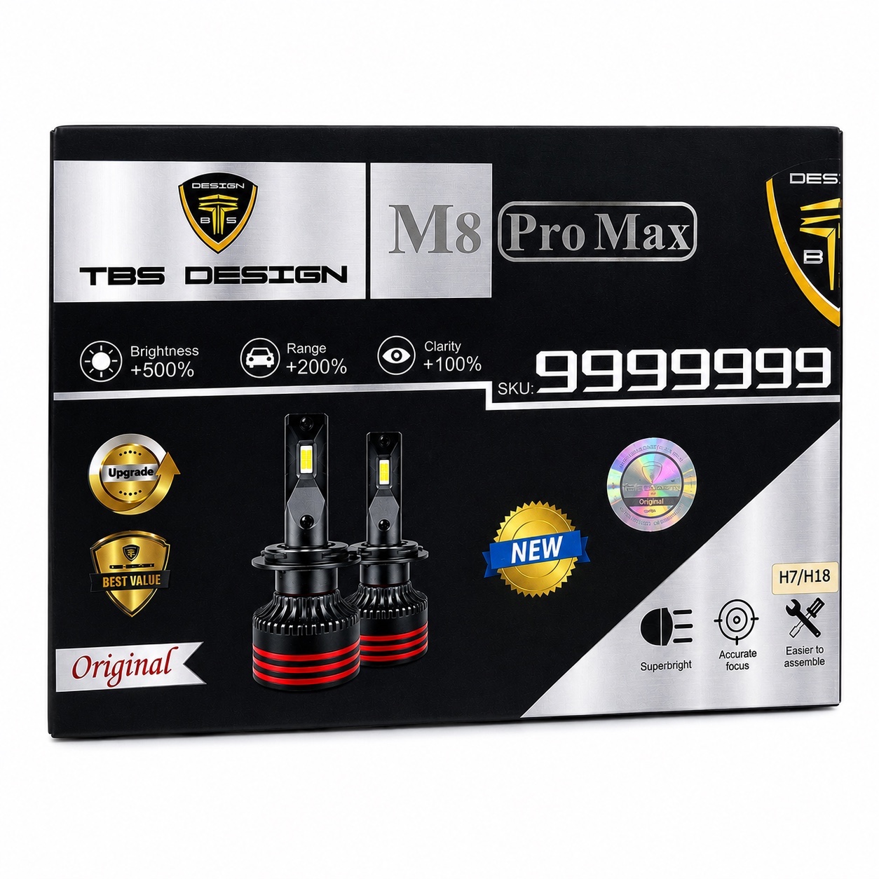 هدلایت خودرو Tobys M8 Pro Max پایه H7 سفید یخی 15000 لومن 150 وات جفت