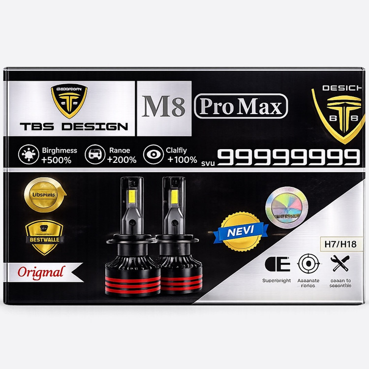 هدلایت خودرو Tobys M8 Pro Max پایه H7 سفید یخی 15000 لومن 150 وات جفت