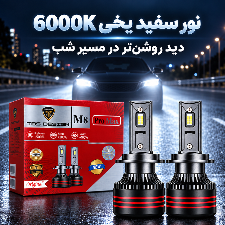 هدلایت توبیز TBS Design M8 Pro Max پایه 9005/9006 نور سفید یخی 6000K