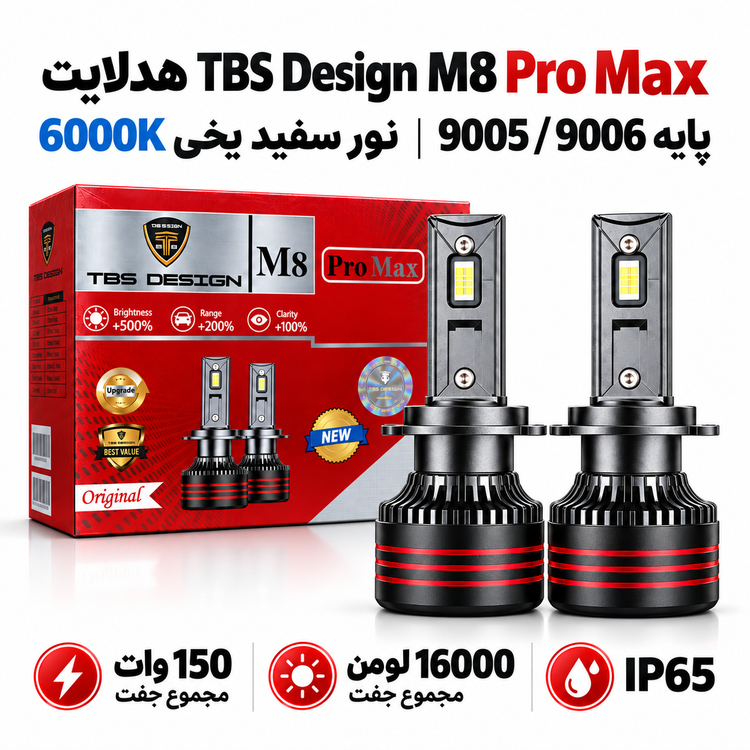 هدلایت توبیز TBS Design M8 Pro Max پایه 9005/9006 نور سفید یخی 6000K