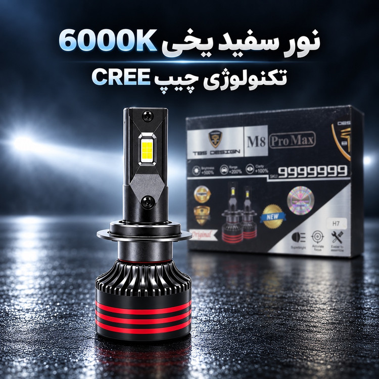هدلایت TBS Design M8 Pro Max پایه H7 نور یخی 6000K