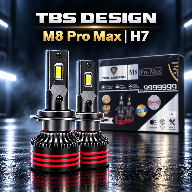 هدلایت TBS Design M8 Pro Max پایه H7 نور یخی 6000K