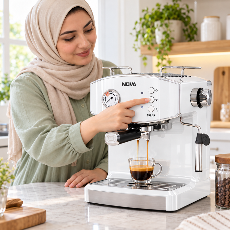 اسپرسوساز نوا مدل NCM-186 اصل، فشار 25 بار،دستگاه قهوه ساز اسپرسو و کاپوچینو با گارانتی
