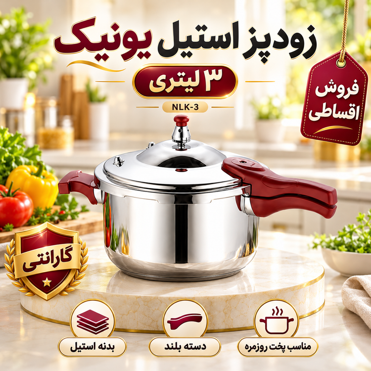 زودپز استیل یونیک مدل NLK-3 ظرفیت 3 لیتر سایز 18 سانتیمتر با گارانتی