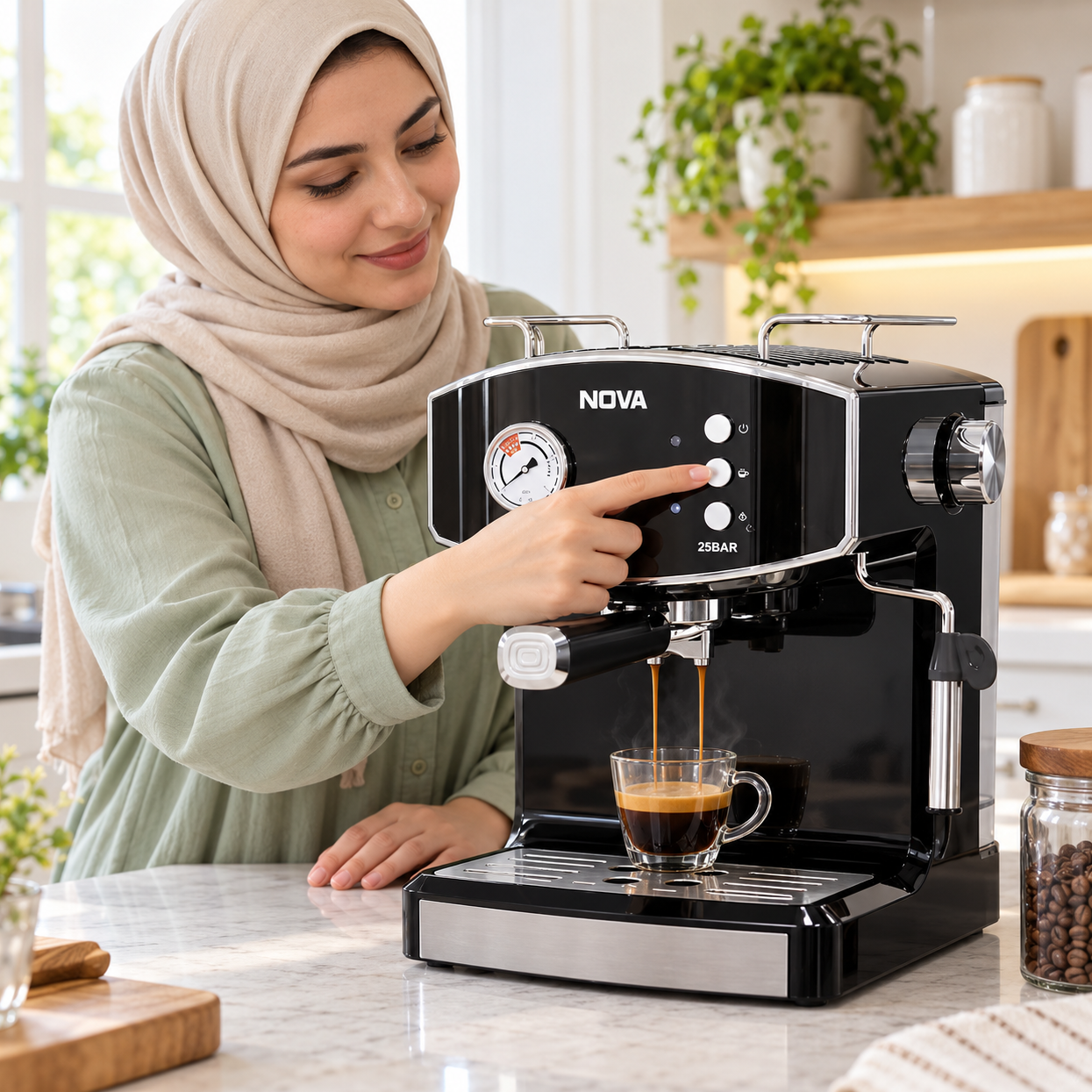 اسپرسوساز نوا مدل NCM-186 اصل، فشار 25 بار، با نازل بخار و گارانتی،دستگاه قهوهساز اسپرسو و کاپوچینو