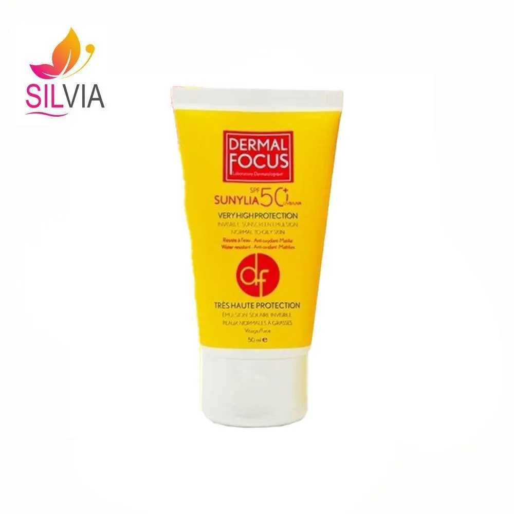 امولسیون ضد آفتاب بی رنگ پوست نرمال تا چرب سانیلیا SPF50 درمال فوکوس 50 میل